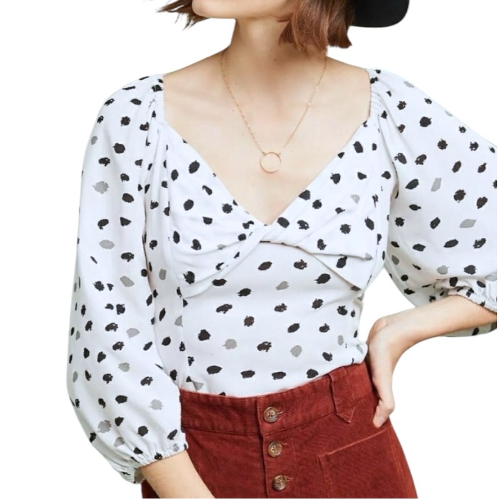 Size MP: Anthropologie Ranna Gill Francoise Polkadot Spotted Button Side Blouse